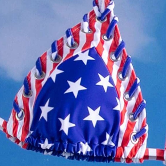 🇺🇸 American Flag Red Stripes & Stars String Bikini Set - Picture 6 of 10